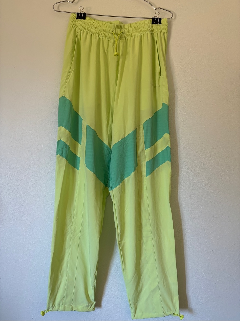 Outdoor Voices Neon Yellow Joggers with Teal Chevron Panels
